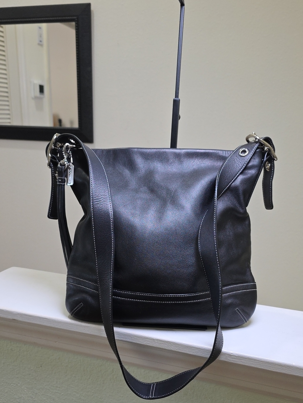 COACH 1414 Black Smooth Leather Vintage Soho Legacy Tassel Hobo Crossbody EUC